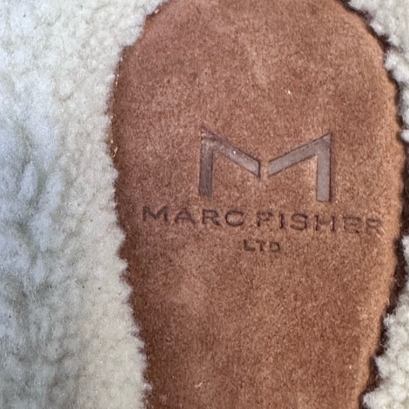 Marc Fisher LTD Flats Slip On Brown Suede Sherpa Sandals Silver Chain Slides 5 - Picture 7 of 12